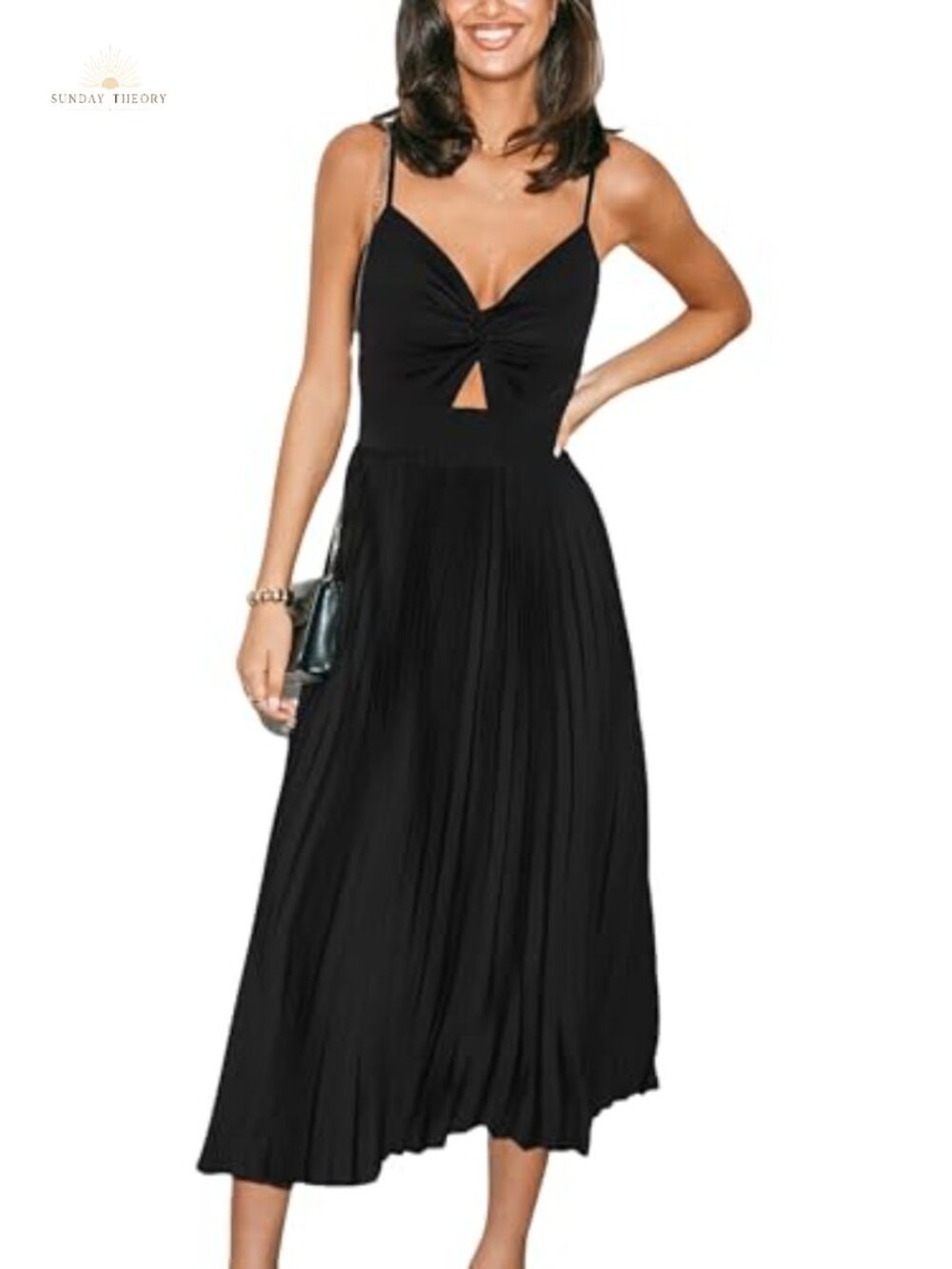Pleated Cutout Midi Dress Sweetheart A-Line Formal Party